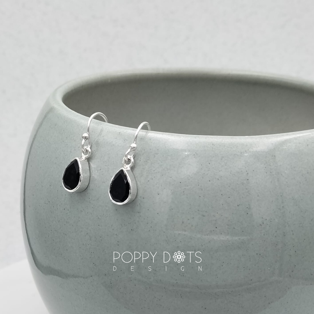 Sterling Silver Black Onyx Teardrop Earrings