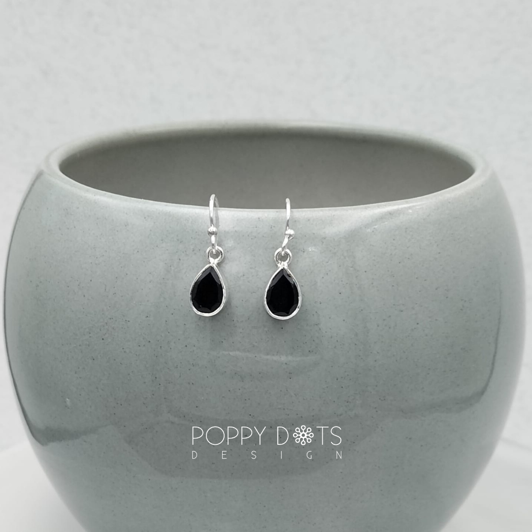 Sterling Silver Black Onyx Teardrop Earrings