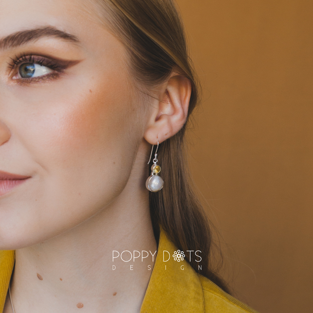 Sterling Silver Pearl & Citrine Quartz Earrings