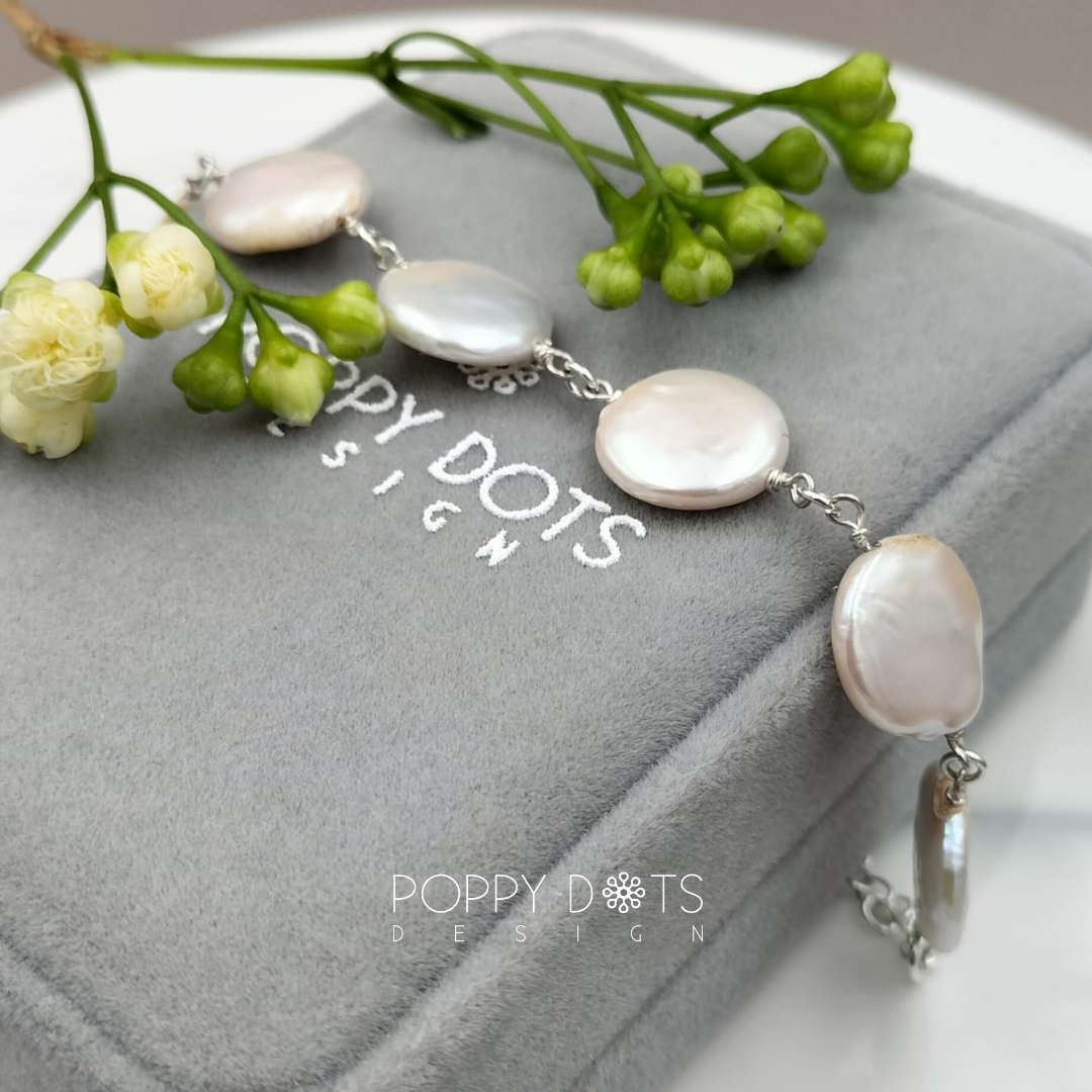 Sterling Silver Light Link Coin Pearl Bracelet