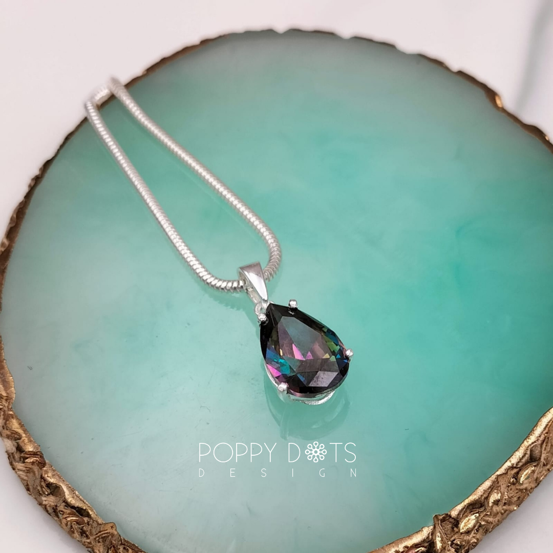 Sterling Silver Luxury Teardrop Mystic Topaz Pendant