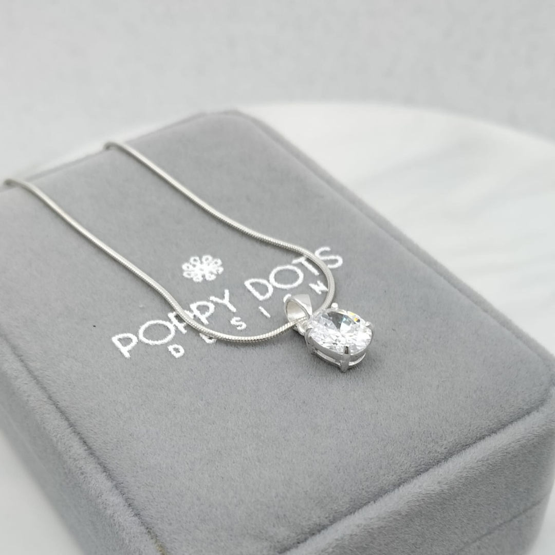 Sterling Silver Oval Zirconia Pendant