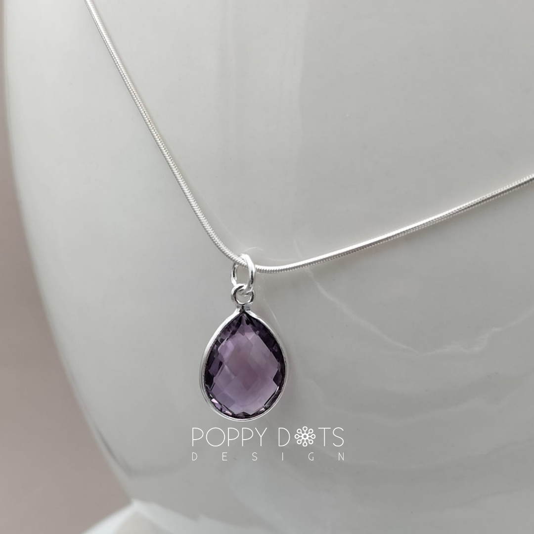 Sterling Silver Purple Amethyst Teardrop Pendant