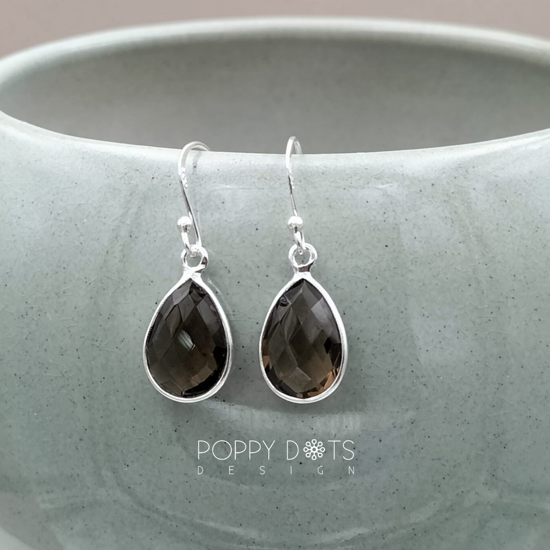 Sterling Silver Teardrop Smoky Quartz Earrings