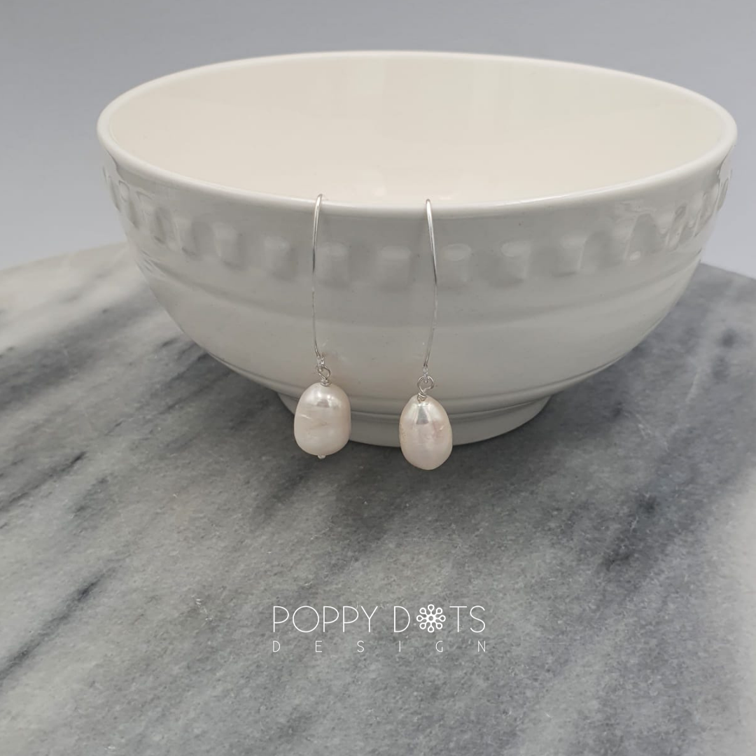 Sterling Silver White Potato Pearl Earrings