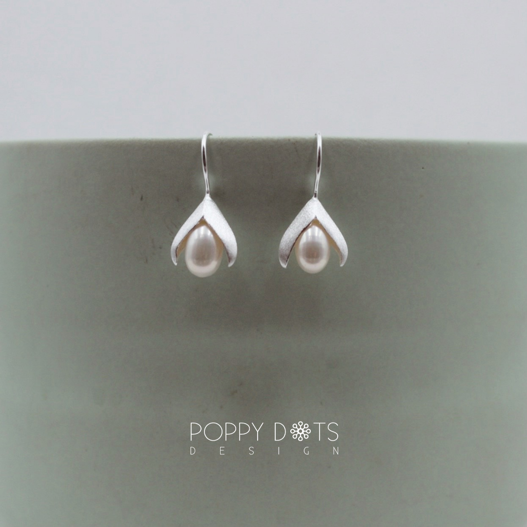 Sterling Silver and Pearl Tulip Earrings