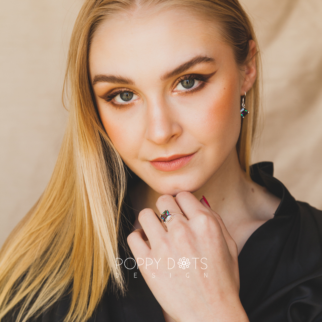 Sterling Silver & Square Mystic Topaz Earrings