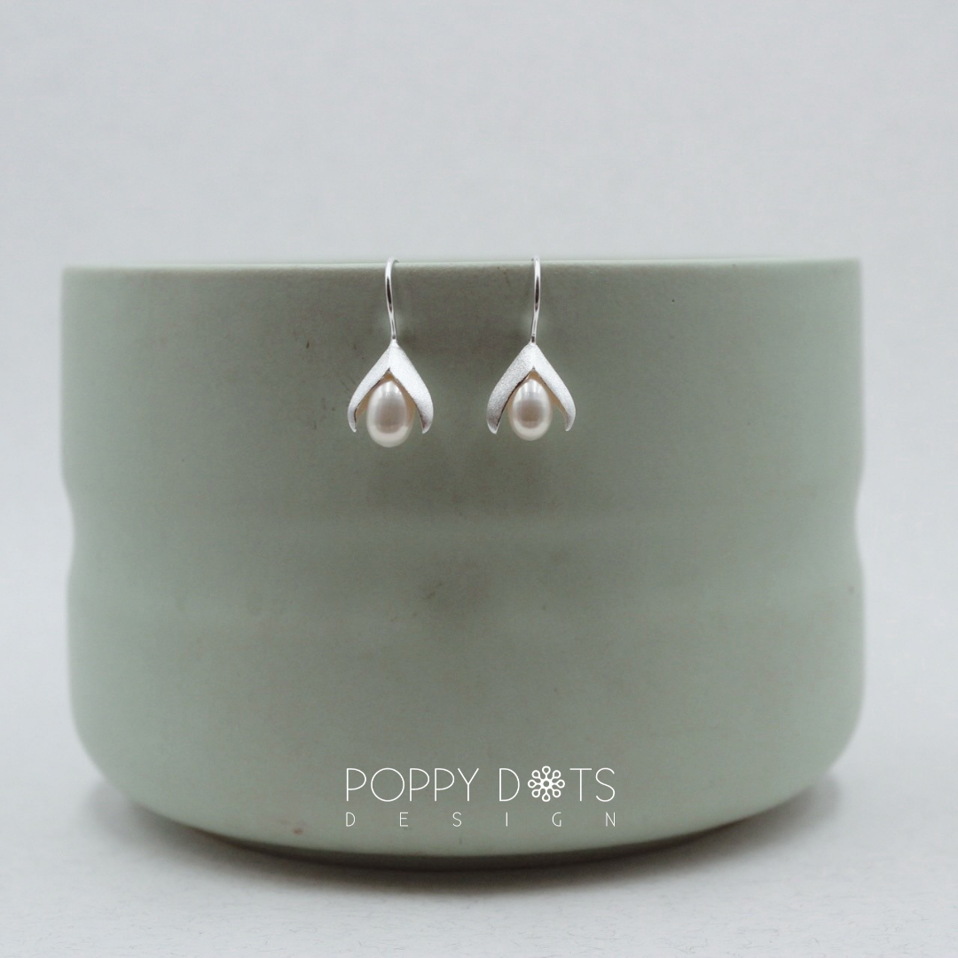 Sterling Silver and Pearl Tulip Earrings