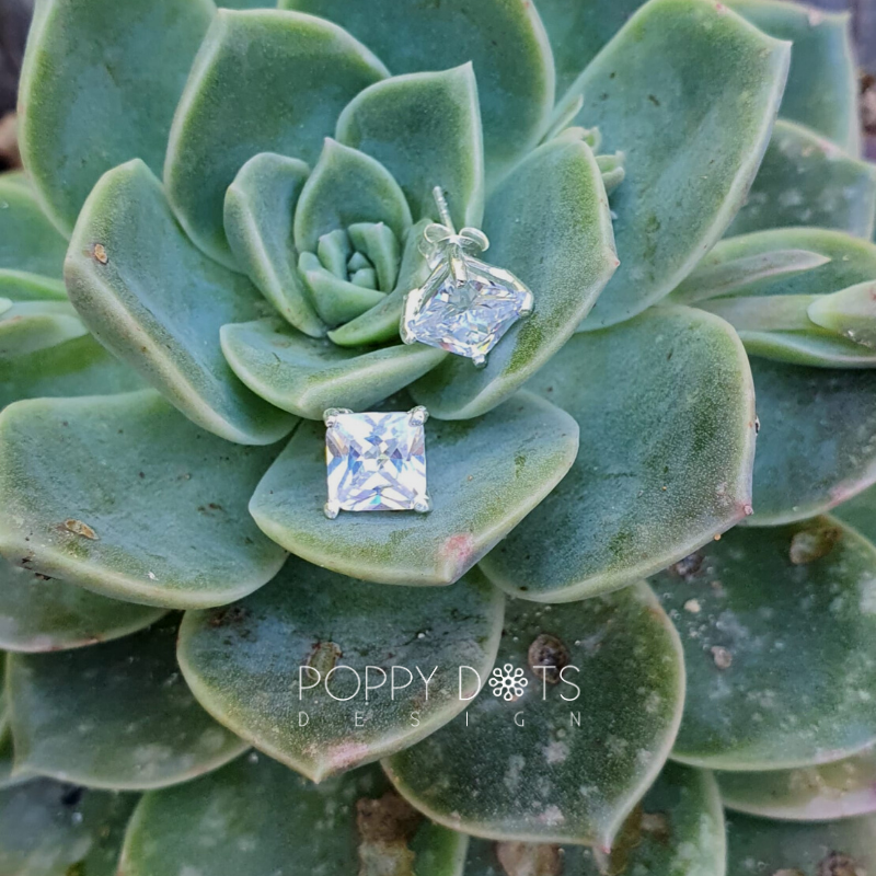 Sterling Silver & Cubic Zirconia Square Studs