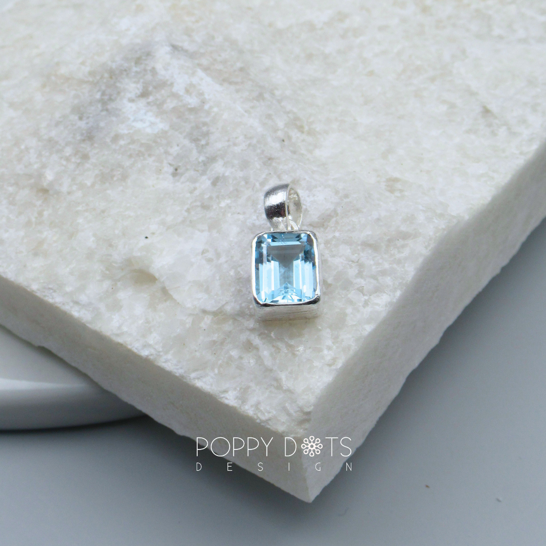 Sterling Silver Rectangular Blue Topaz Pendant