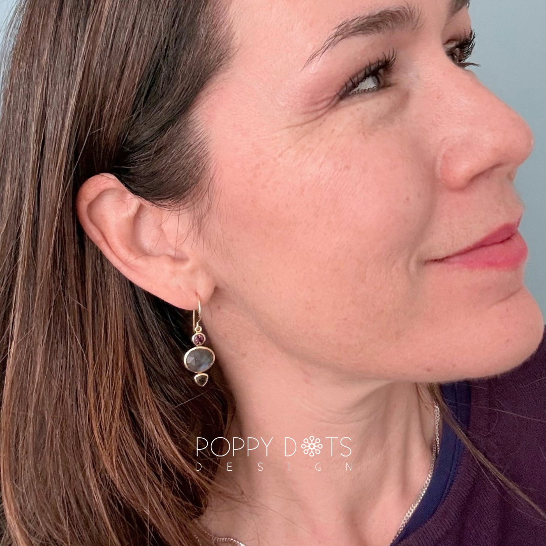The Heiress: Labradorite, Rhodolite & Smoky Quartz Gold-Plated Sterling Silver Earrings