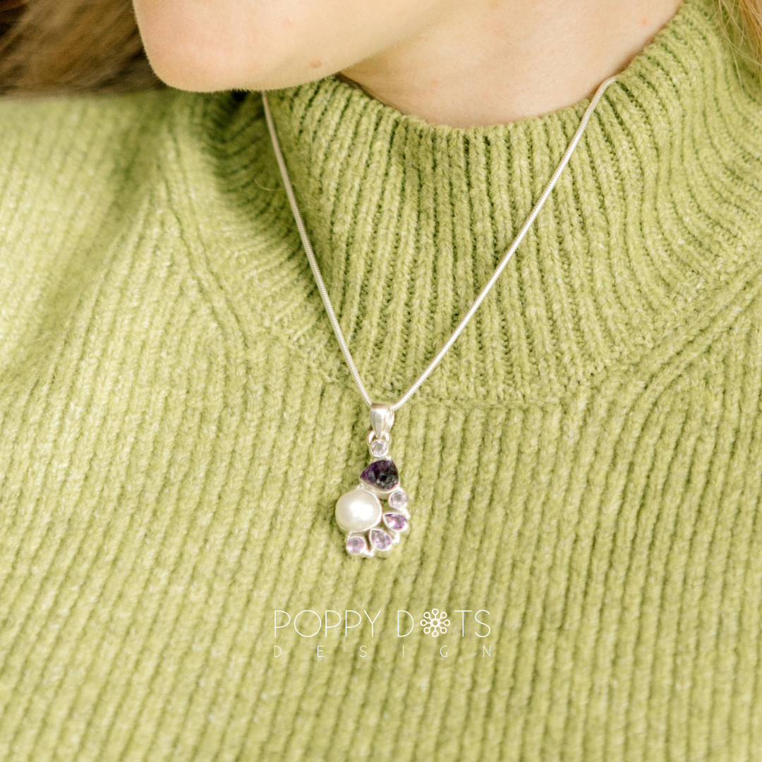 Sterling Silver Purple Amethyst Baroque Pearl Pendant