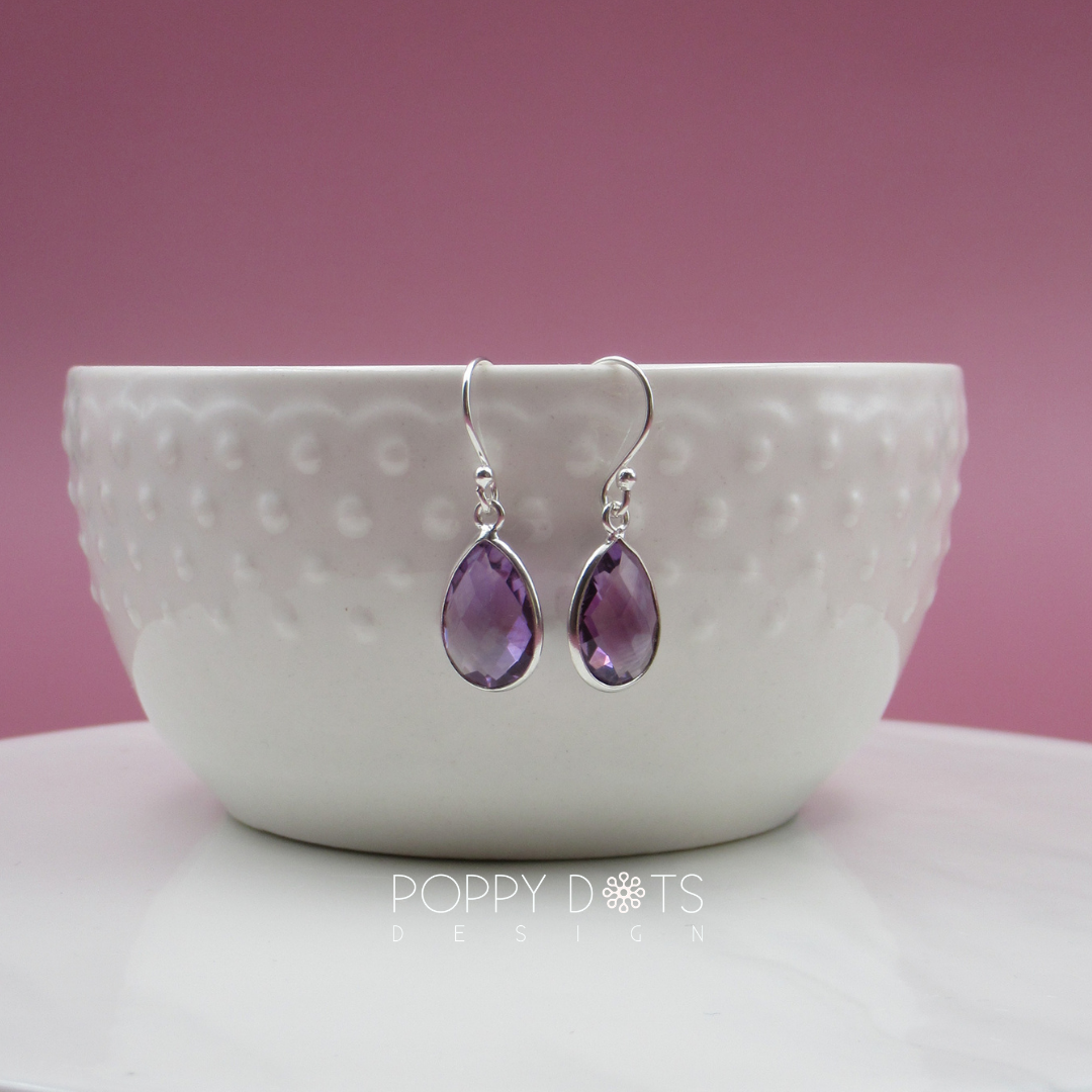 Sterling Silver Purple Amethyst Drop Earrings