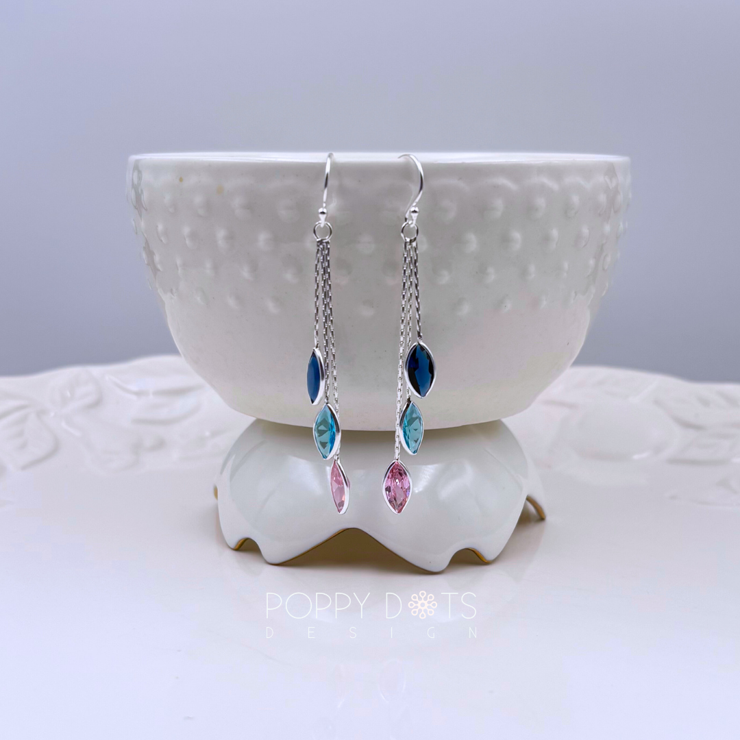 Sterling Silver Triple Multi Colour Zirconia Earrings