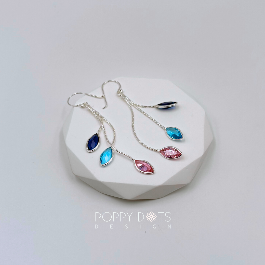 Sterling Silver Triple Multi Colour Zirconia Earrings