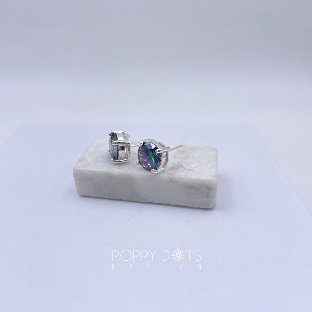 Sterling Silver Mystic Topaz Round Studs (8 mm)