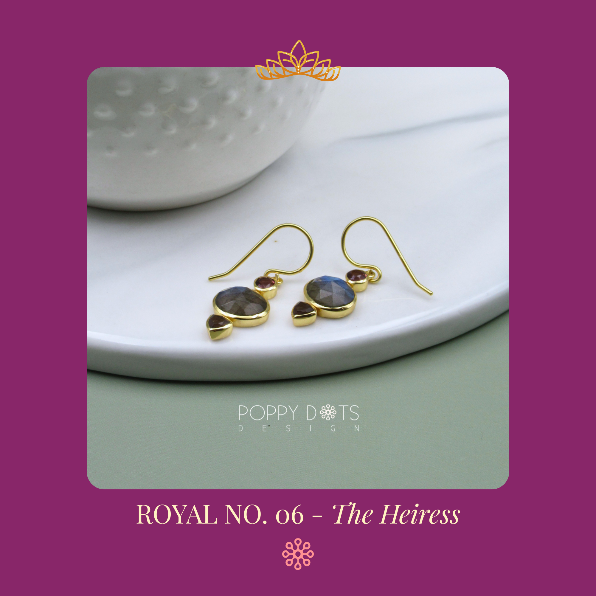 The Heiress: Labradorite, Rhodolite & Smoky Quartz Gold-Plated Sterling Silver Earrings