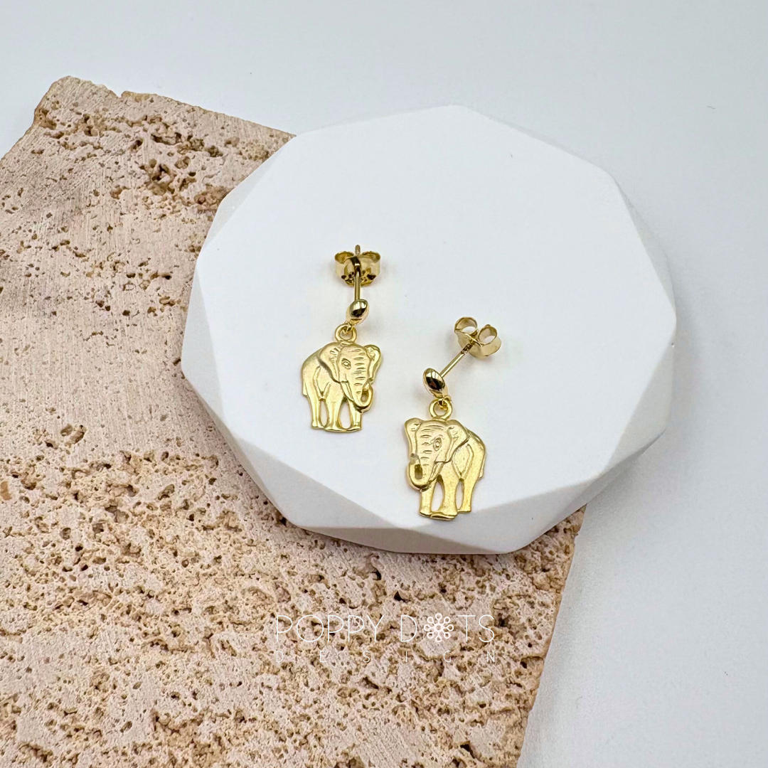 Sterling Silver Gold Plated Elephant Stud Earrings
