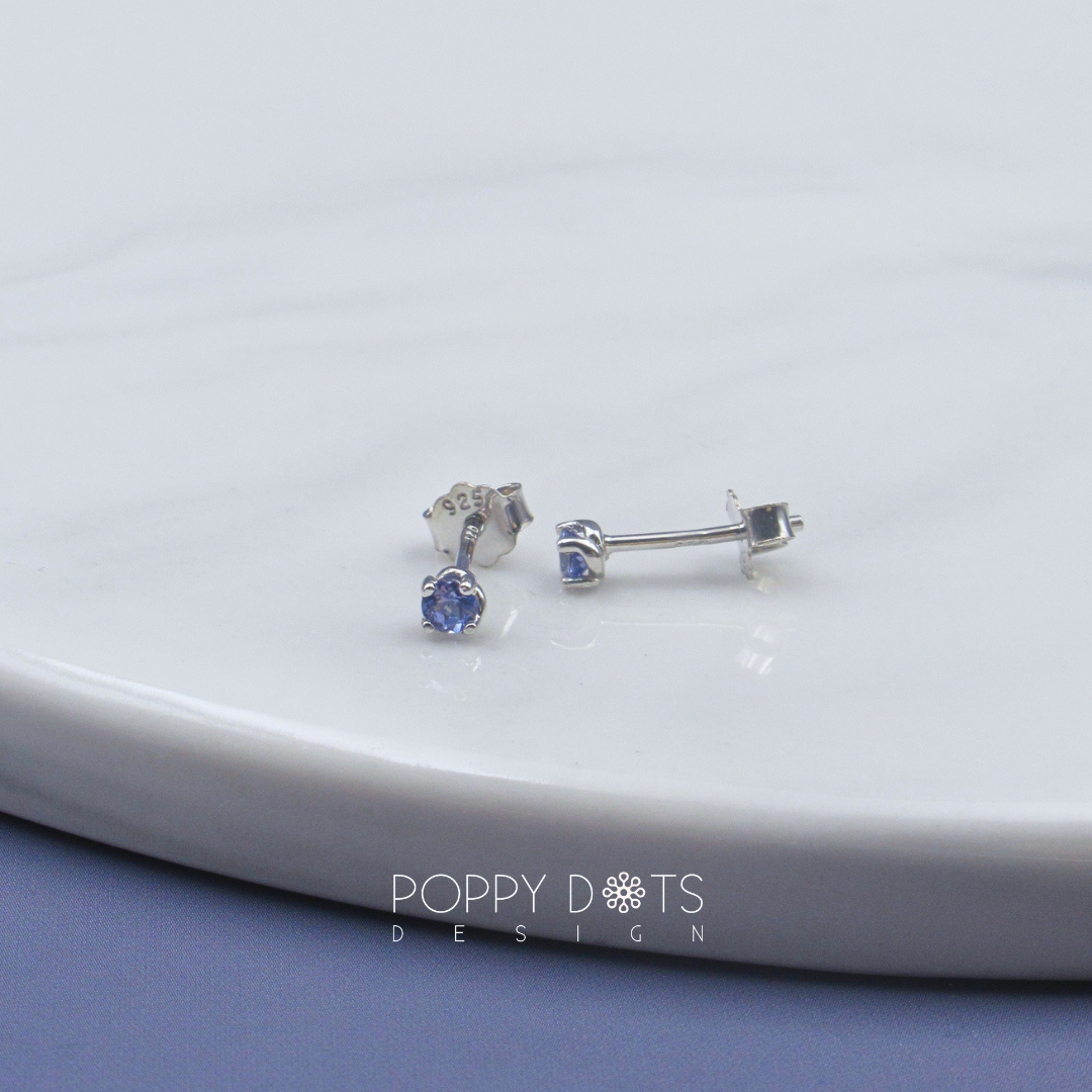 Sterling Silver Small Round Tanzanite Studs (3mm)
