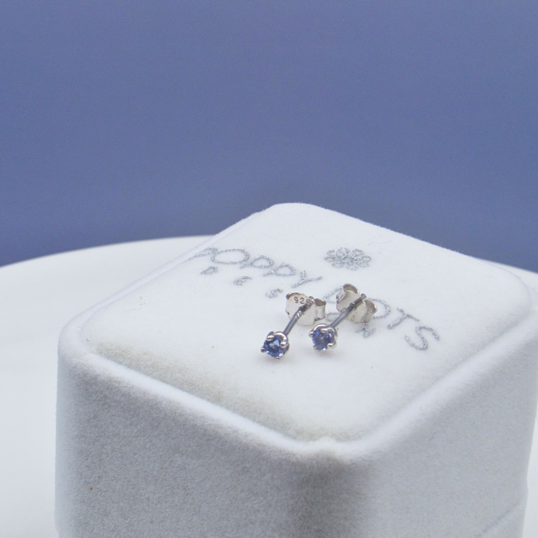 Sterling Silver Small Round Tanzanite Studs (3mm)