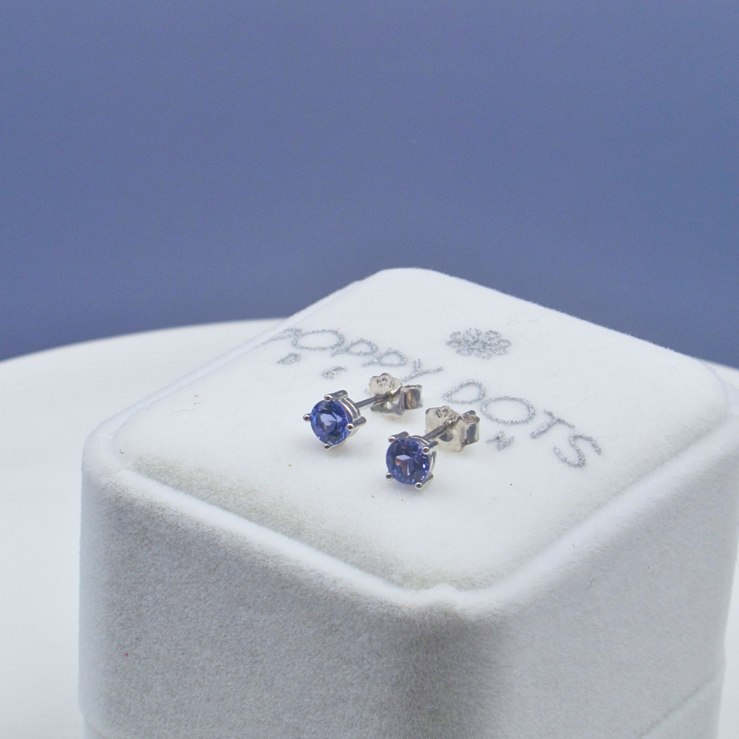 Sterling Silver Claw Set Round Tanzanite Studs (4.5mm)