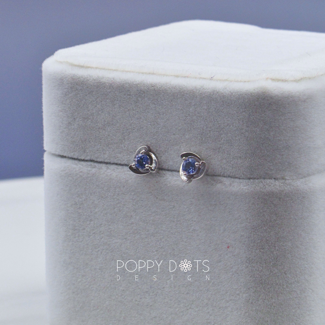 Sterling Silver Bordered Round Tanzanite Studs