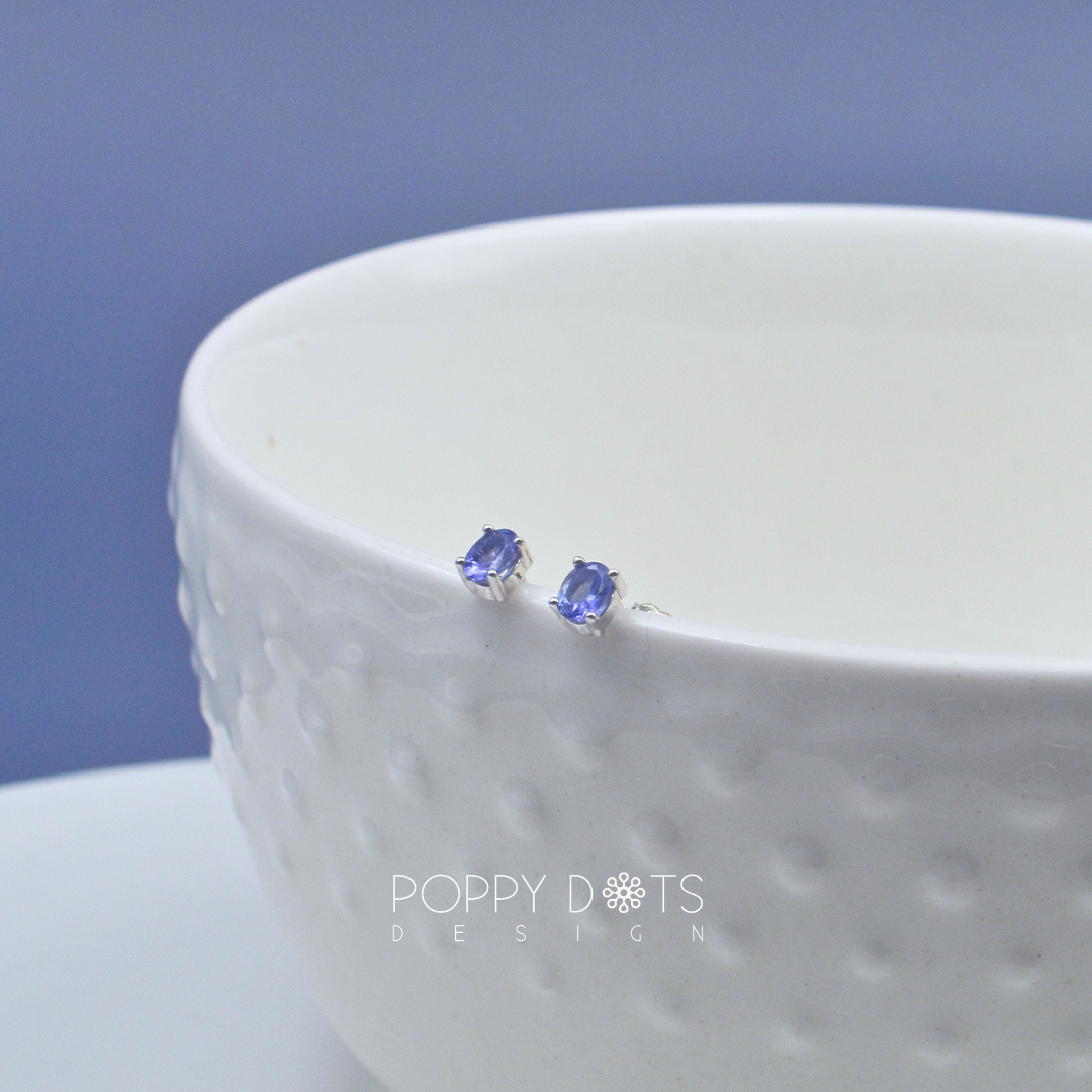 Sterling Silver Claw Set Oval Tanzanite Studs (0.34ct)