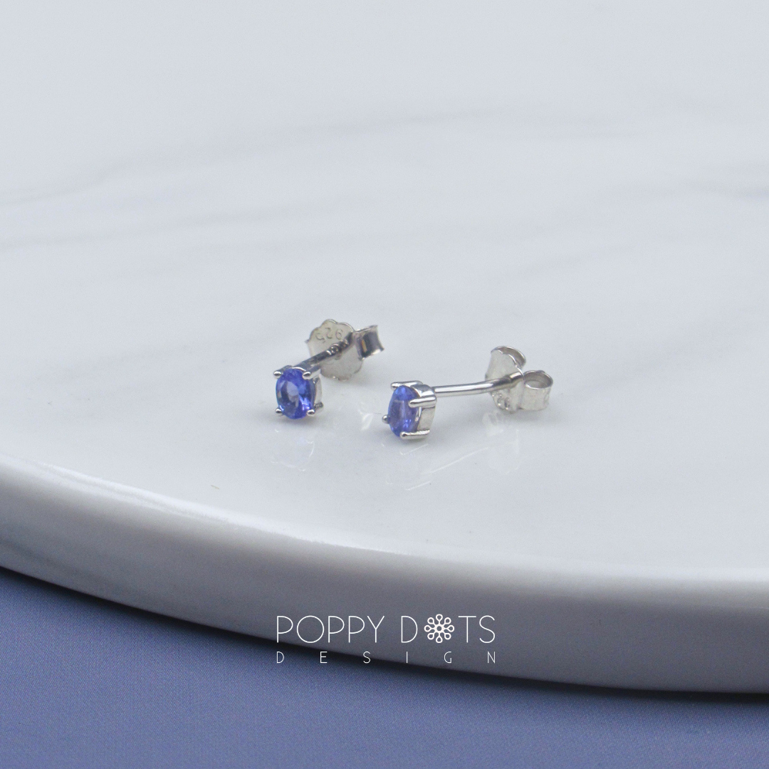 Sterling Silver Claw Set Oval Tanzanite Studs (0.34ct)