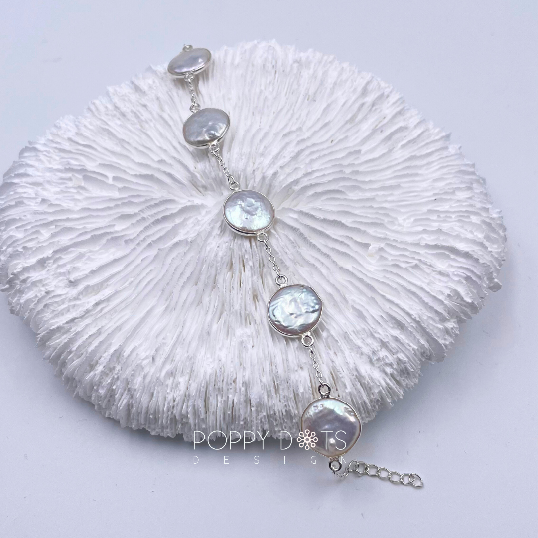 Sterling Silver Coin Pearl Bracelet