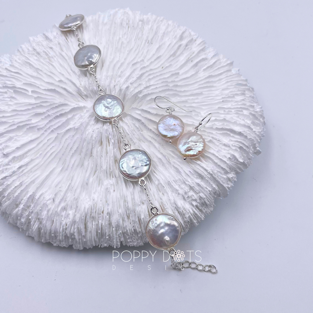 Sterling Silver Coin Pearl Bracelet