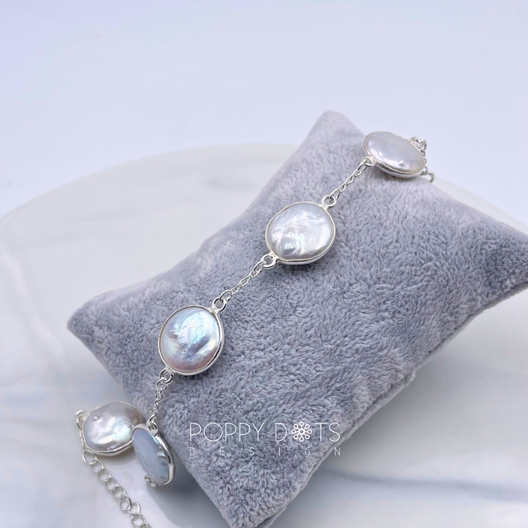 Sterling Silver Coin Pearl Bracelet