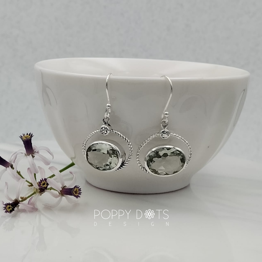 Exclusive Sterling Silver Double Oval Green Amethyst Earrings