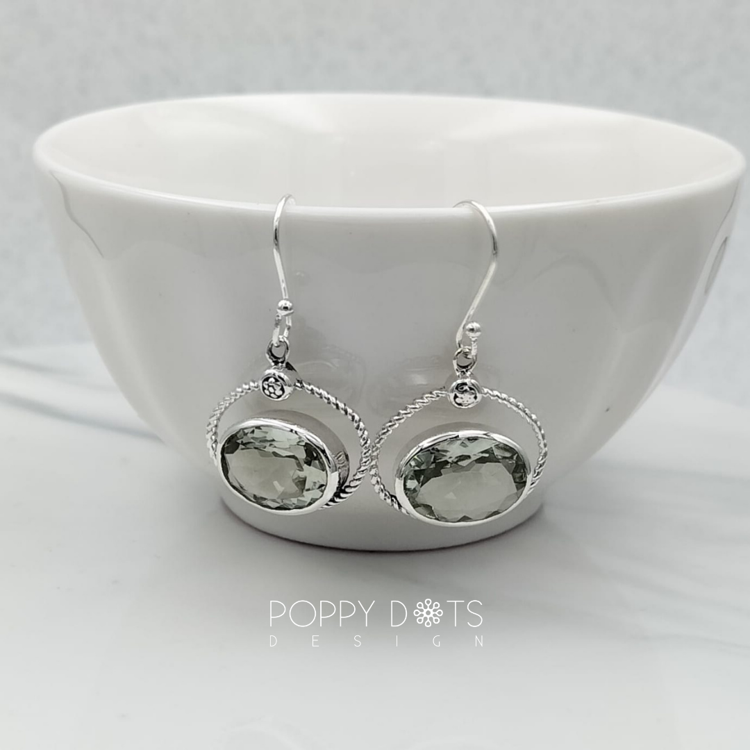 Exclusive Sterling Silver Double Oval Green Amethyst Earrings