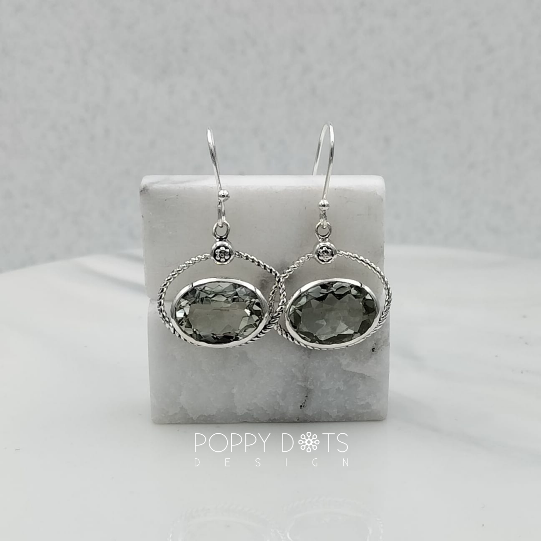 Exclusive Sterling Silver Double Oval Green Amethyst Earrings