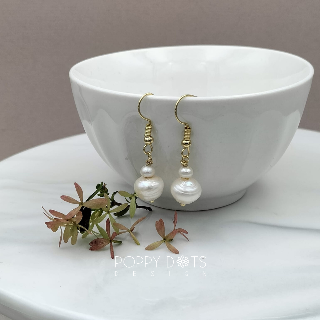 14ct Gold Plated Double Freshwater Pearl Earrings