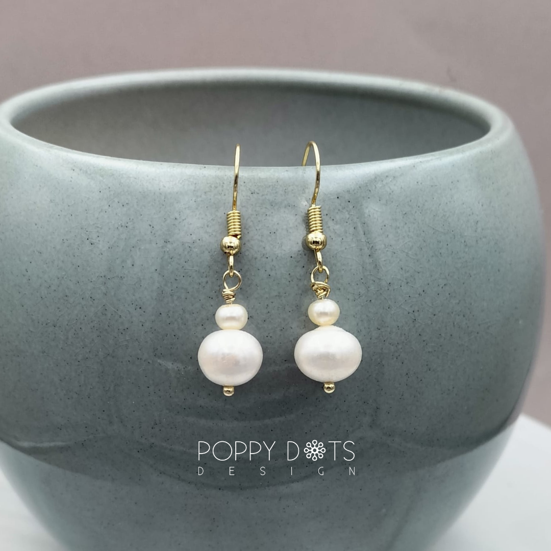 14ct Gold Plated Double Freshwater Pearl Earrings