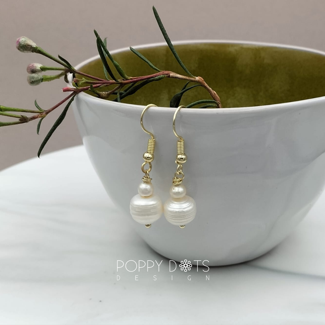 14ct Gold Plated Double Freshwater Pearl Earrings