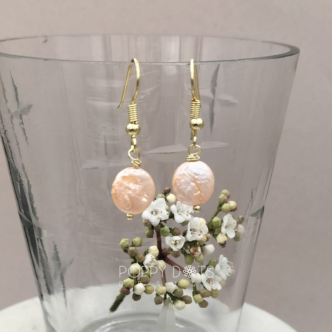 Gold Plated Freshwater Peach Coin Pearl earrings