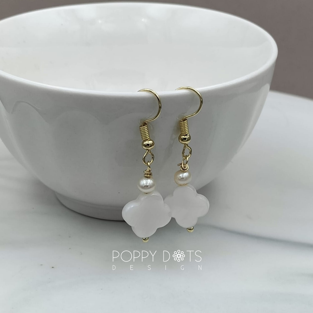 14ct Gold Plated Freshwater Pearl and Shell flower earrings
