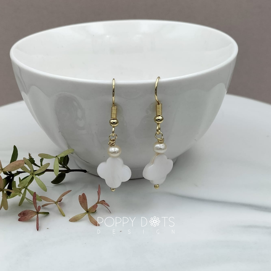 14ct Gold Plated Freshwater Pearl and Shell flower earrings