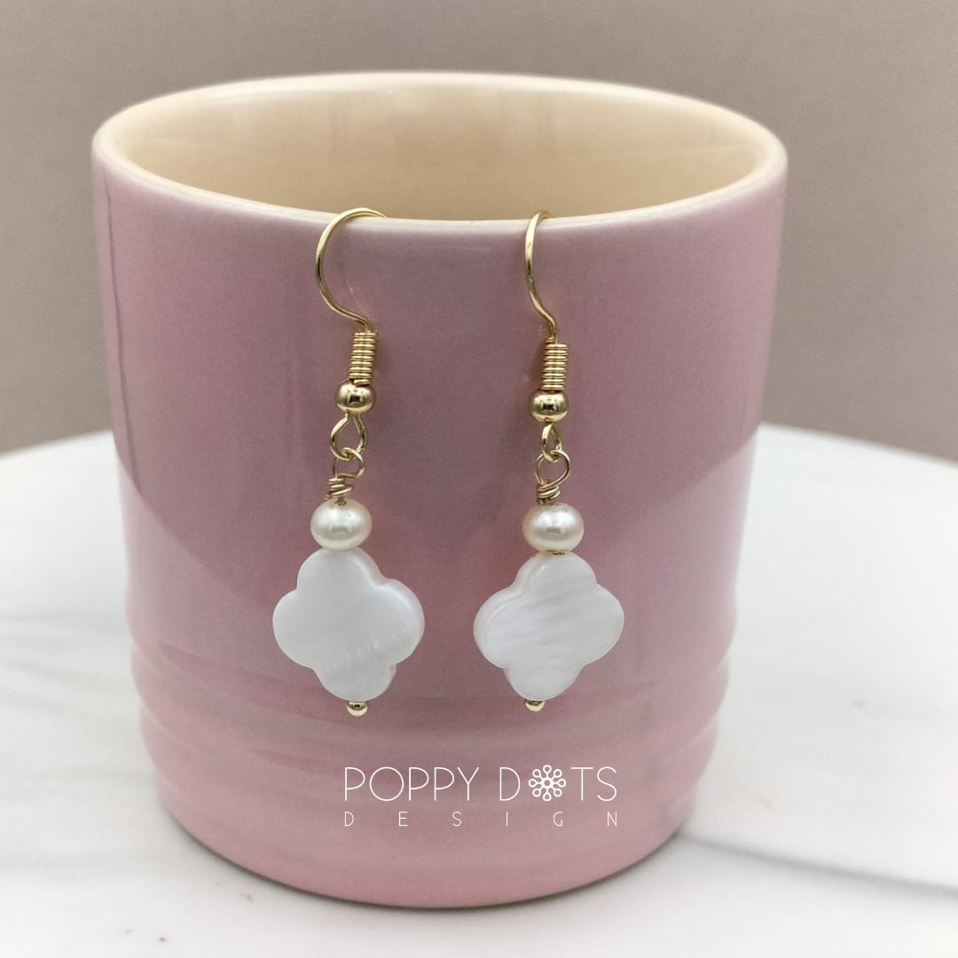 14ct Gold Plated Freshwater Pearl and Shell flower earrings