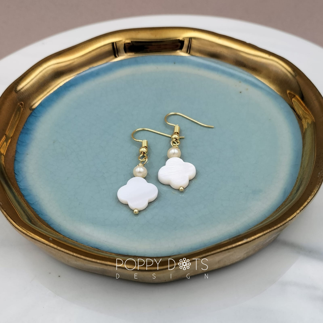 14ct Gold Plated Freshwater Pearl and Shell flower earrings