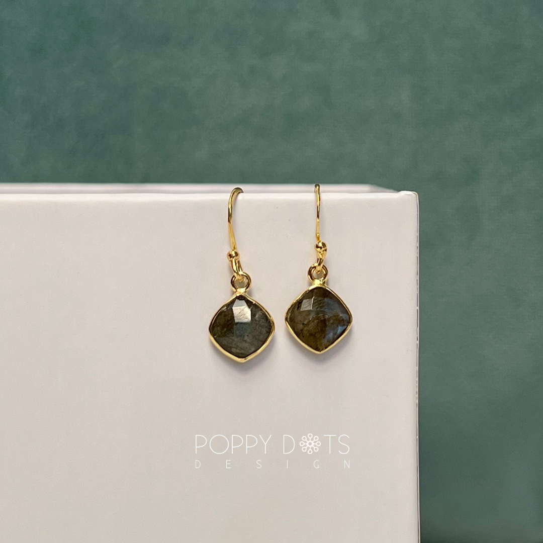 Sterling Silver Gold Plated Labradorite Square Earrings