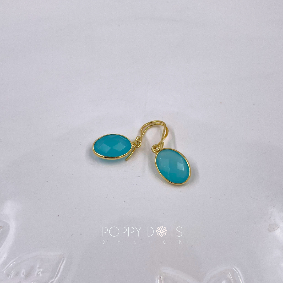 Sterling Silver Gold Plated Blue Onyx Oval Earrings