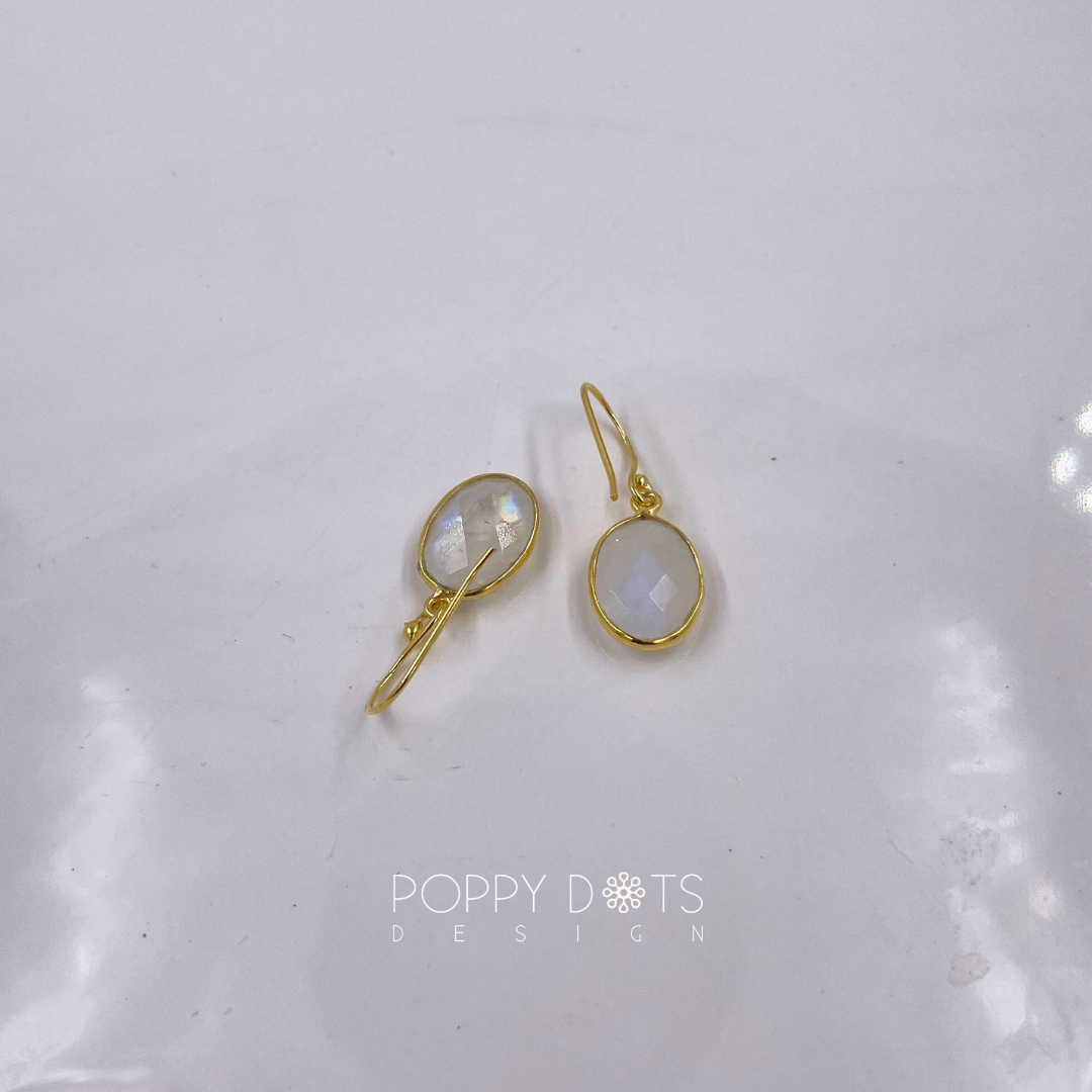 Sterling Silver Gold Plated Moonstone Oval Earrings