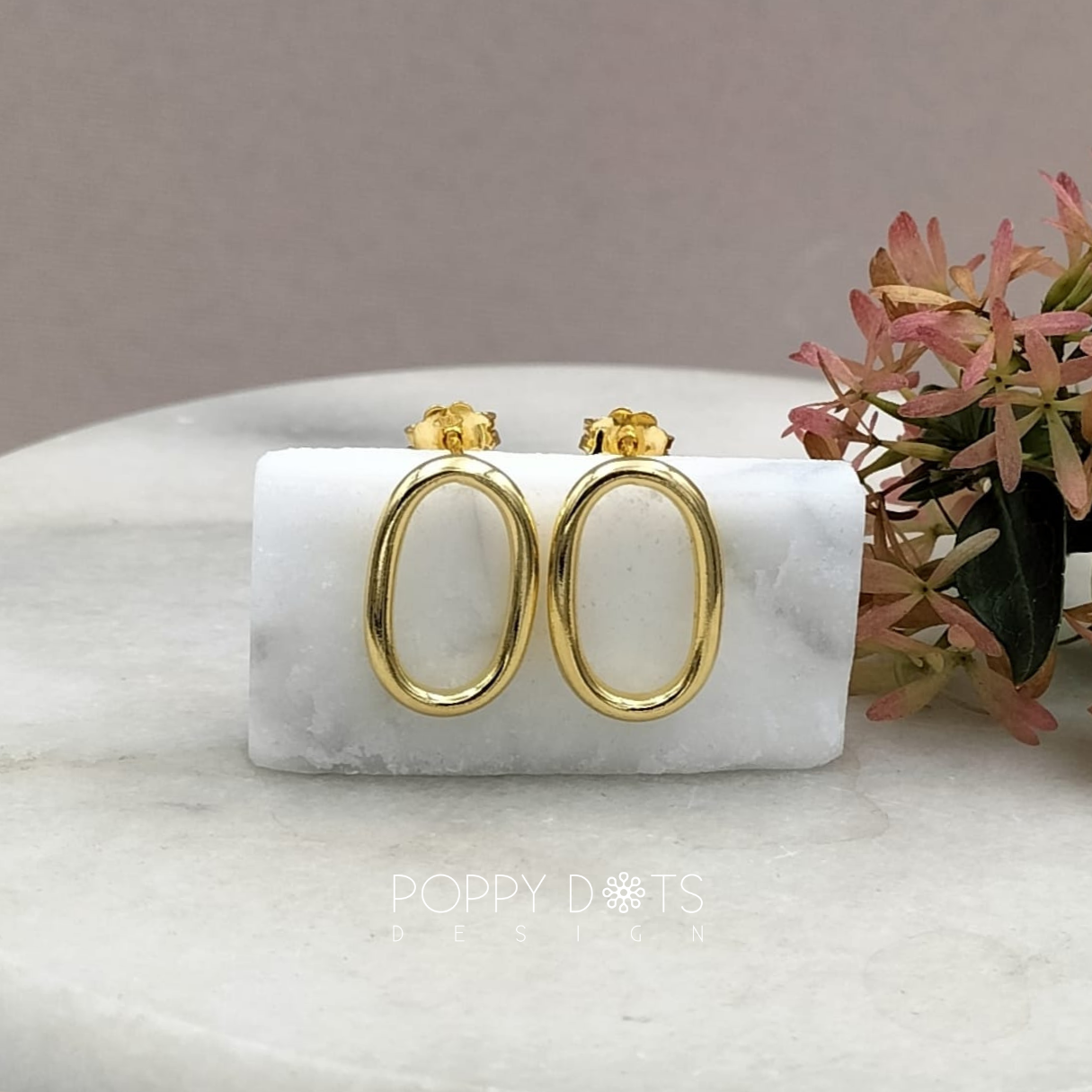 Gold Plated Sterling Silver Oval Studs