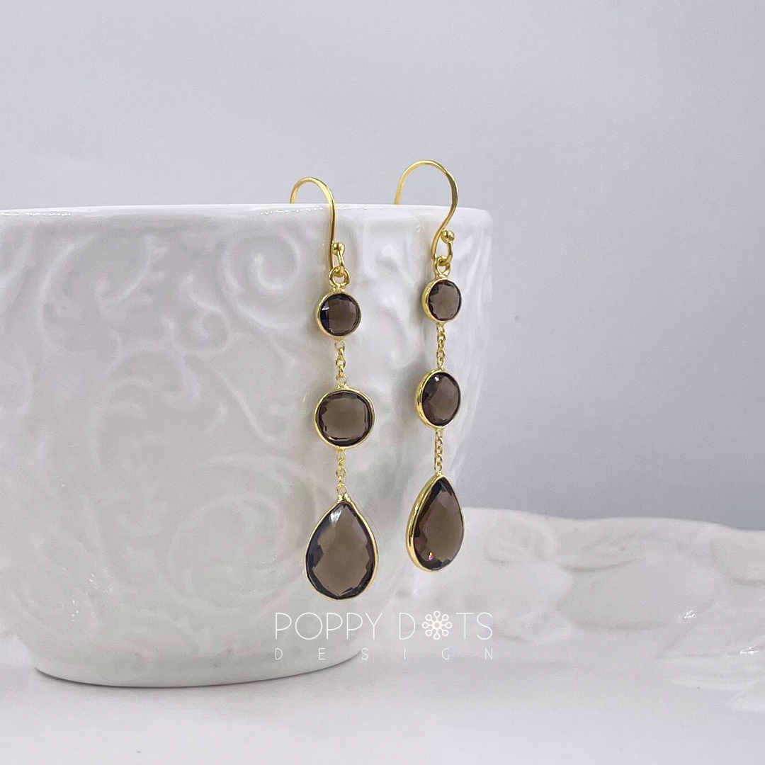 Sterling Silver Gold Plated Smoky Quartz Drop Earrings