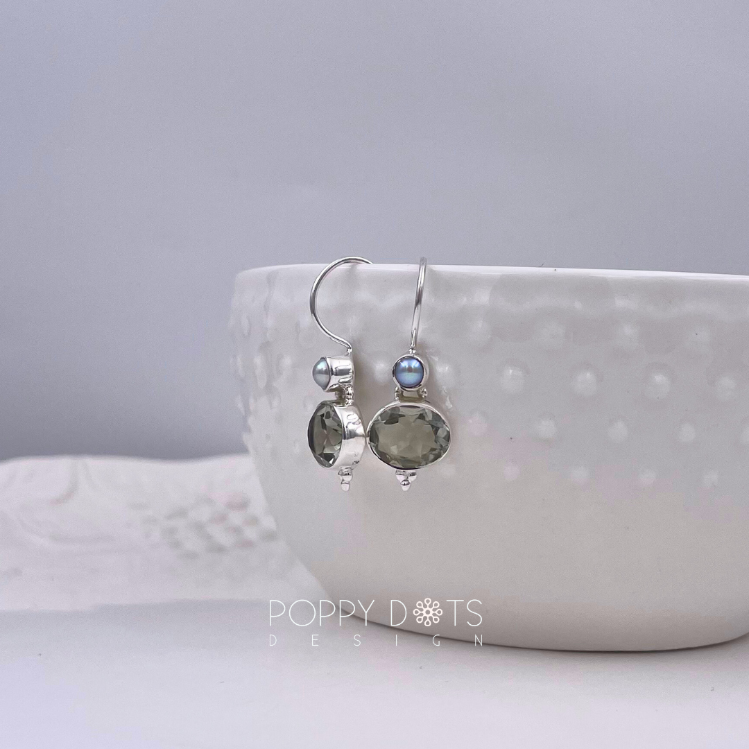 Sterling Silver Exquisite Green Amethyst Earrings