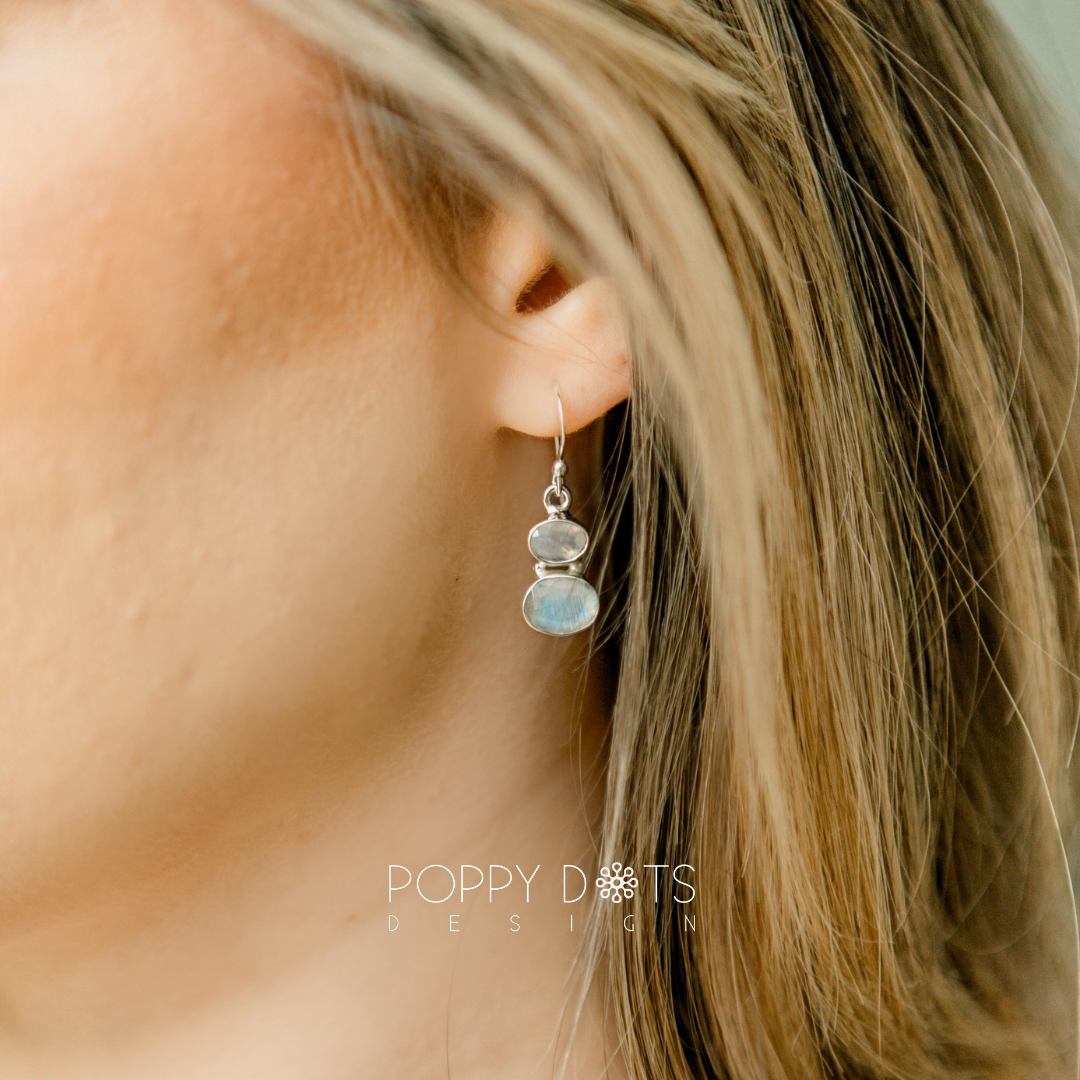 Sterling Silver Double Oval Moonstone Earrings