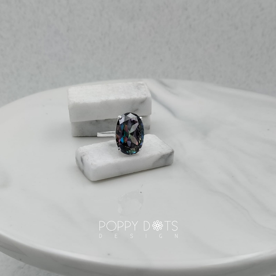 Luxurious Sterling Silver Oval Mystic Topaz Ring